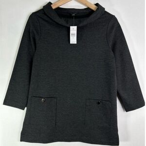 Ann Taylor Cowl Boatneck Blouse 3/4Sleeve Dark Gray